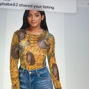 Sunflower mock neck mesh Print Long Sleeve Top NWOT